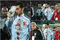صور اصابة أحمد عادل حارس الأهلي في مباراة الإنتاج الحربي 